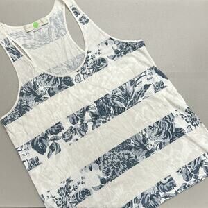 Stella McCartney Sleeveless Tank Top White Blue Stripes Floral Print Womens 38
